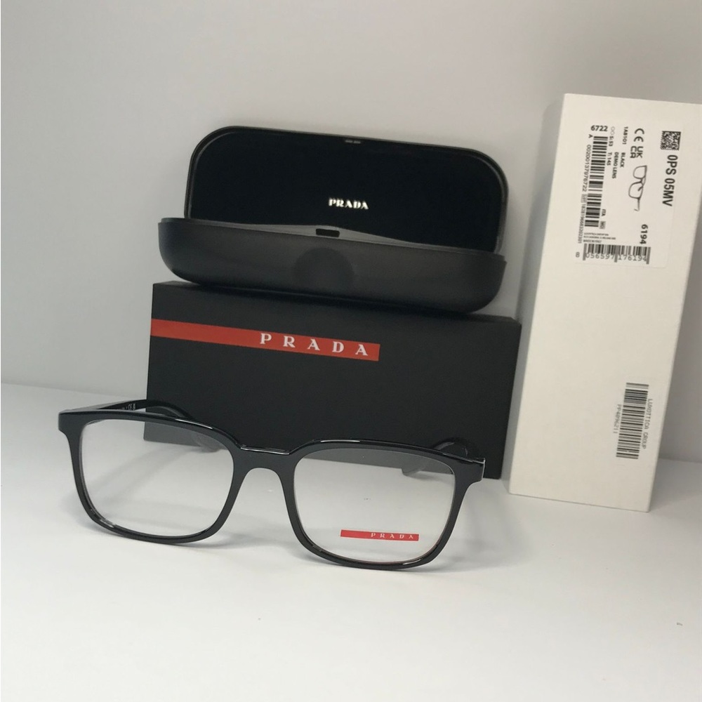 PRADA LINEA ROSSA PS 05M 1AB-1O1 square Prada optical comes in a Black frame.